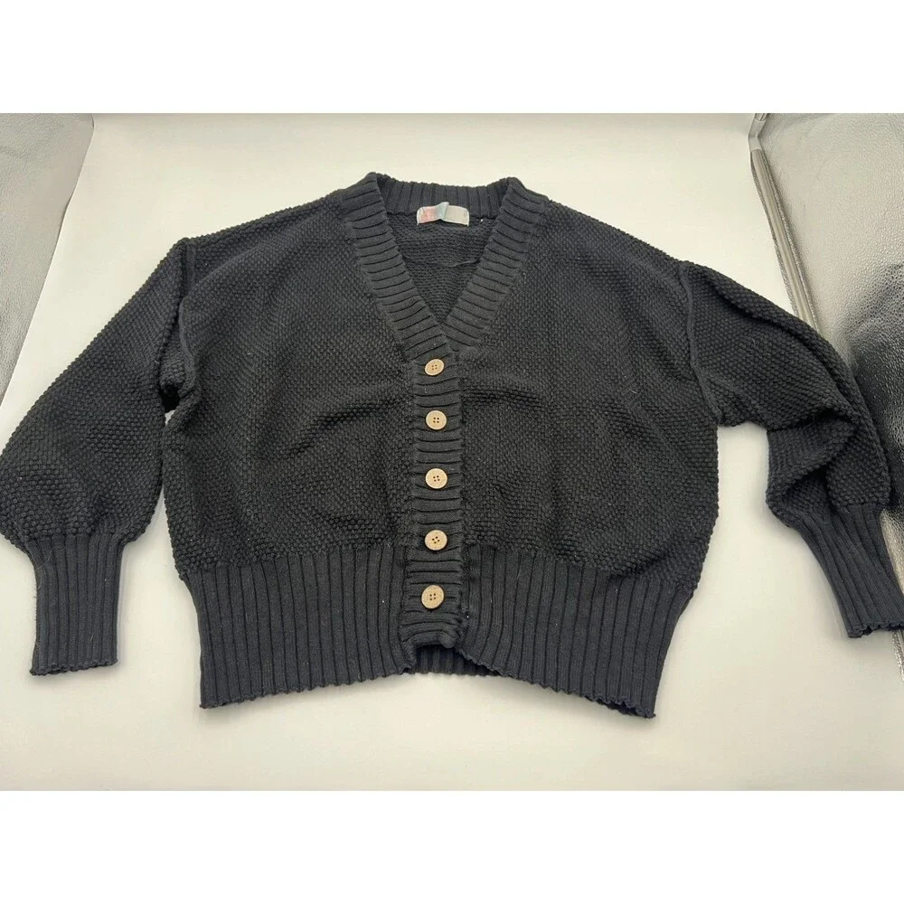 Free People FP Beach black Hailee Knit Cardigan Sweater Women's Size S coastal